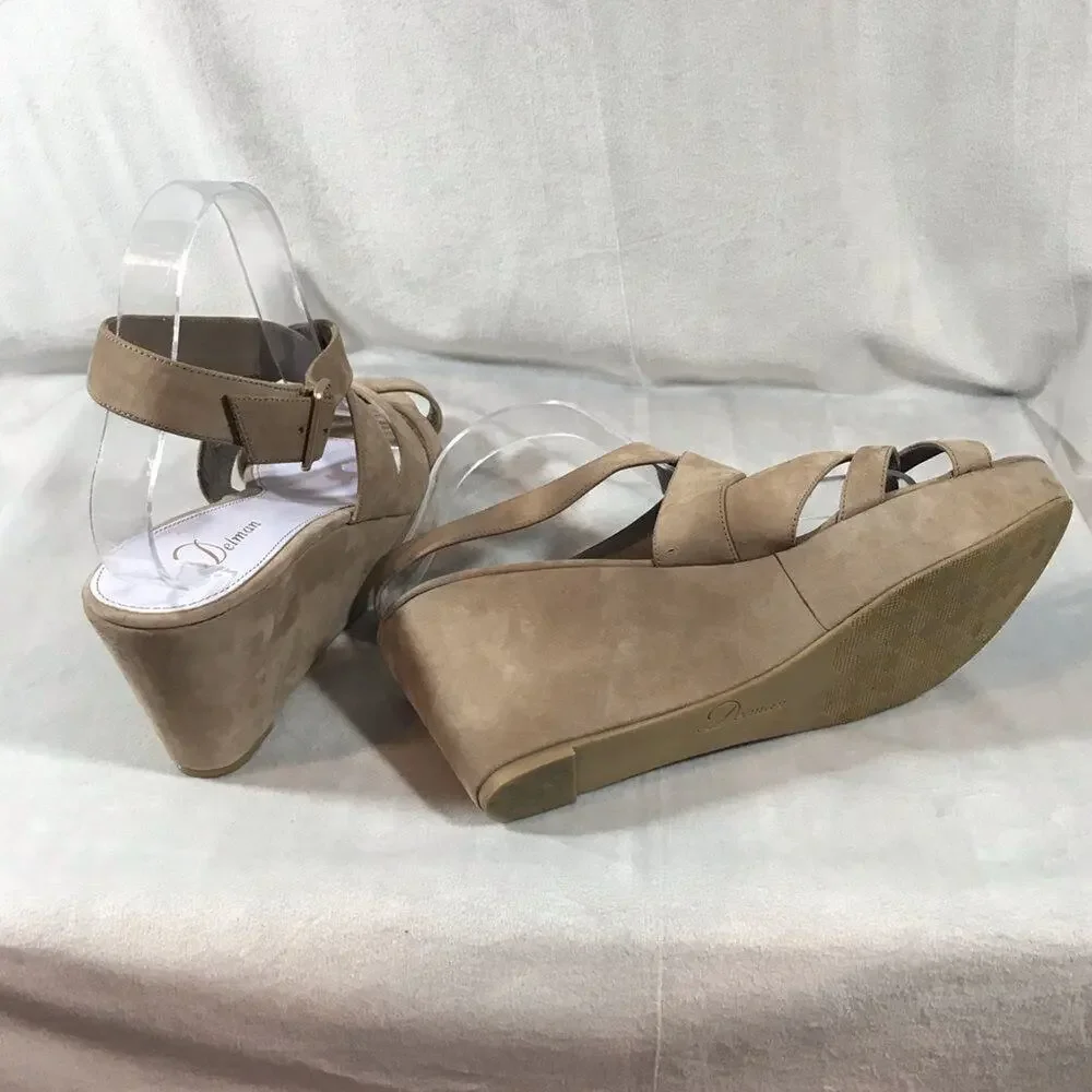 Delman ankle wrap wedges in taupe size 10 M